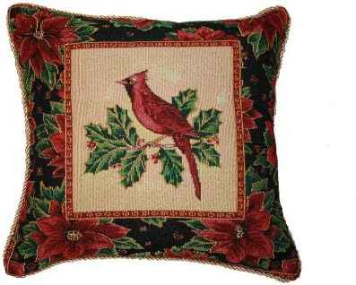 Violet Linen Christmas Cardinal Tapestry Cushion Cover, 18" X 18"
