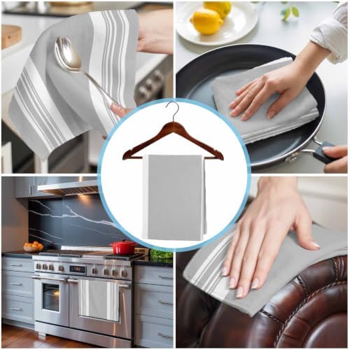 Farmhouse Grey Kitchen Towels Set of 4, Absorbent Microfiber Soft Dish