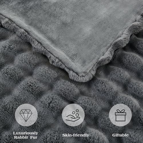 JONIYEAR Solid Thick Fuzzy Bubble Faux Rabbit Fur Blanket Twin Size