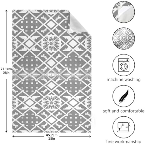 Kitchen Towels and Dishcloths Set, Gray Line Geometric 18 x 28 Inches