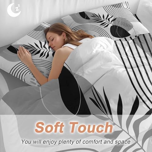 Grey Boho Geometric Duvet Cover Set, Vintage Ethnic Abstract Lines