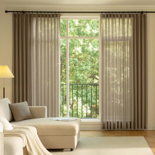 Pinch Pleated Linen Semi Sheer Curtains, Taupe, 108 Inches Long