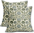 Blue Sage Green Floral Block Print Pillow Covers 22x22 Set of 2