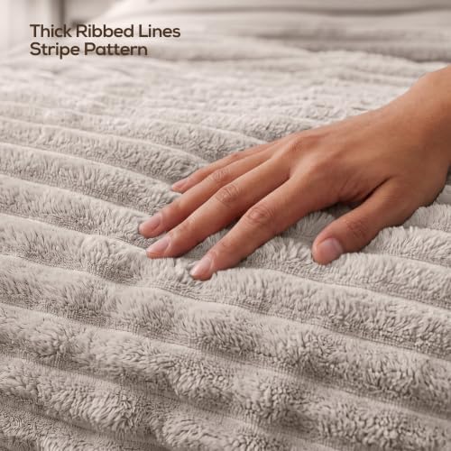 Utopia Bedding Fluffy Striped Fleece Blanket Linen King, 90x102 Inches