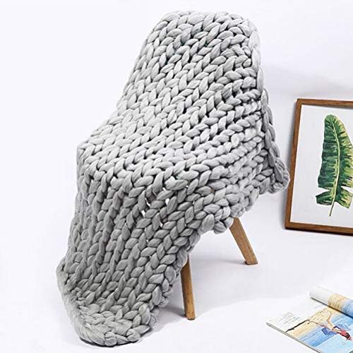 Chunky Knit Throw, Cozy Wool Yarn, 50x50cm (Gray #91)