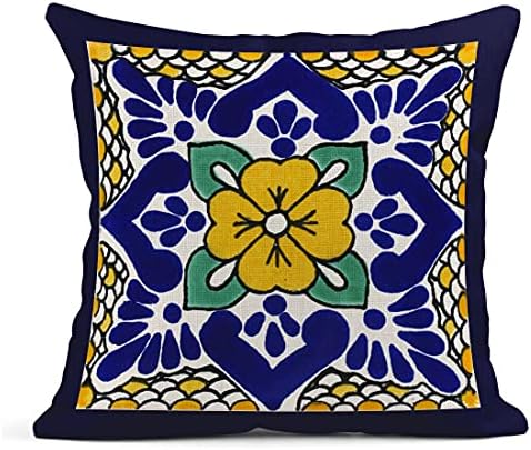 Throw Pillow Covers Set of 4, 20 x 20 Inch, Talavera Spanish Ethnic