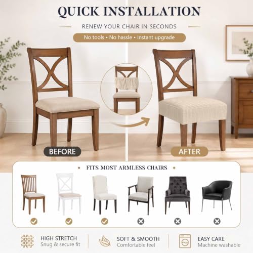 Seat Covers for Dining Room Chairs Set of 2, Beige Striped Washable