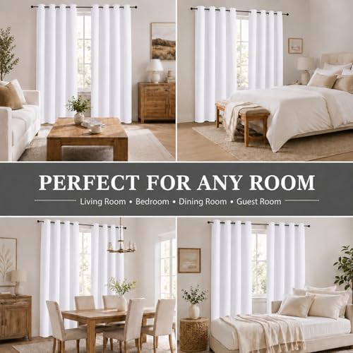 Simplebrand Pure White Room Darkening 96 Inch Long Curtains 2 Panel