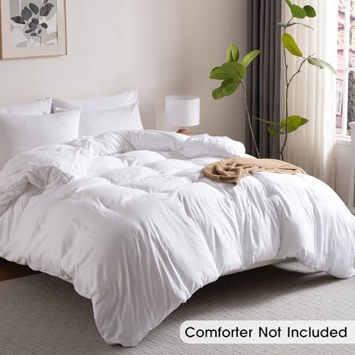 Soft Washed White Duvet Cover Set Queen Size, 2 Pillow Shams, No