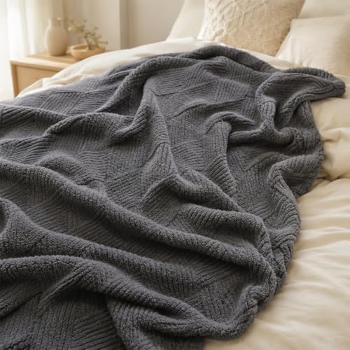Knit Throw Blanket 50x60, Soft Diamond Texture, Slate Gray