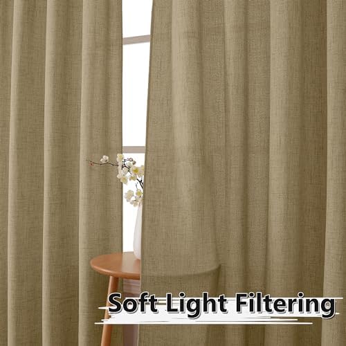 Tollpiz Linen Curtains Bedroom Rod Pocket Semi Sheer Curtain Burlap