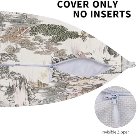 Chinoiserie Pattern Throw Pillow Covers Natural Scenic Botanical Tree
