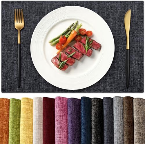 KXN Placemats Set of 6, Durable Dual-Layer Fabric Table Mats, Dark