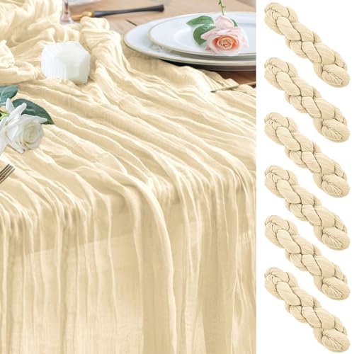 Wokceer Cheesecloth Table Runner Beige 10FT Boho Gauze Runner, 6 Pack