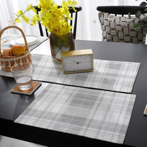 Plaid Pastoral Table Runner and Placemats Set of 4 Classic Gray Check