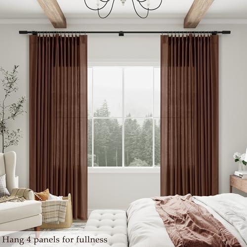 Aersas Rustic Brown Pinch Pleated Linen Curtains 96 Inch Length 2