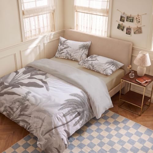 Retro Sketch Duvet Cover King Set with 2 Pillowcases | Tropical Plants