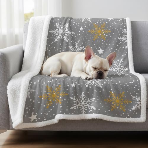 Fleece Sherpa Bed Blankets, Gray Christmas Microfiber Plush Flannel