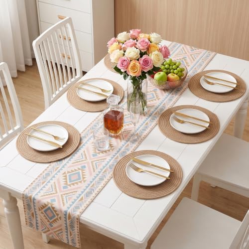 Round Woven Placemats Set of 4, Heat Resistant 12x12in Brown