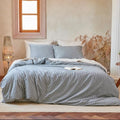 QKTE Striped 100% Washed Cotton Duvet Cover Set King Size 3Pcs