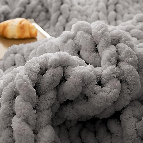 Gray Chunky Chenille Knit Throw Blanket 50x60 Inch Sofa Bed Couch