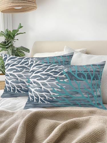 Set of 2 Outdoor Pillows Waterproof, Coastal Corals Indoor/Outdoor