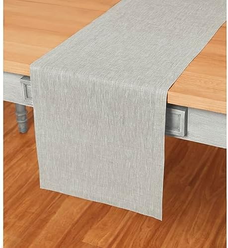 Solino Home 100% Pure Linen Table Runner Oyster Grey, Athena