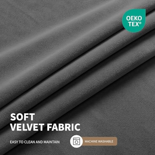 CUCRAF Grey Velvet 100% Blackout Curtains 63 inches Long, Thermal