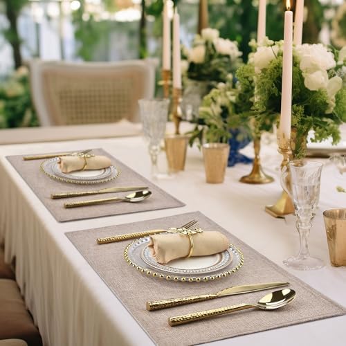 SLKQG Faux Linen Placemats Set of 8, Heat Resistant Washable Double