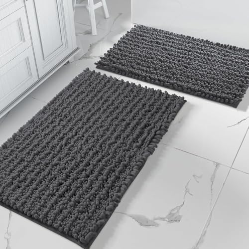 Yimobra Bathroom Rug Sets 2 Piece, Luxury Chenille Shaggy Bath Carpet