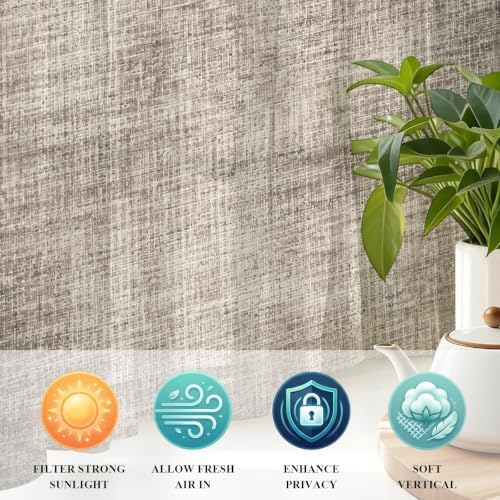 Brown Beige Sheer Curtains 84 Inch Length 2 Panels Set Farmhouse Linen