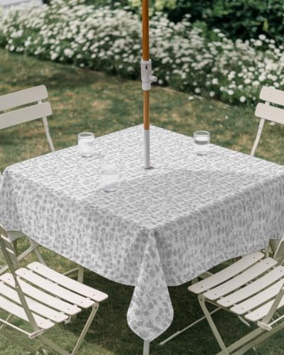 Square Outdoor Tablecloth with Umbrella Hole Vintage Gray Outside