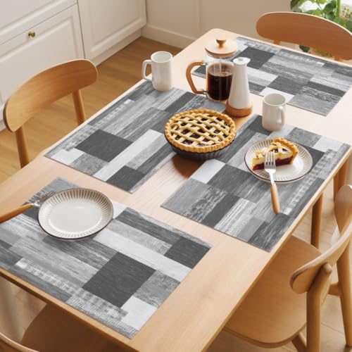 Cotton Linen Placemats for Dining Table Set of 8 Rustic Gray Wood
