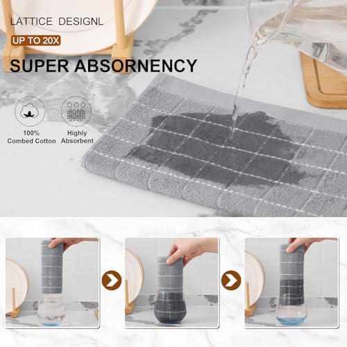 Mordimy Cotton Checkered Kitchen Towels, 16"x 26", 6 Pack, Light Grey