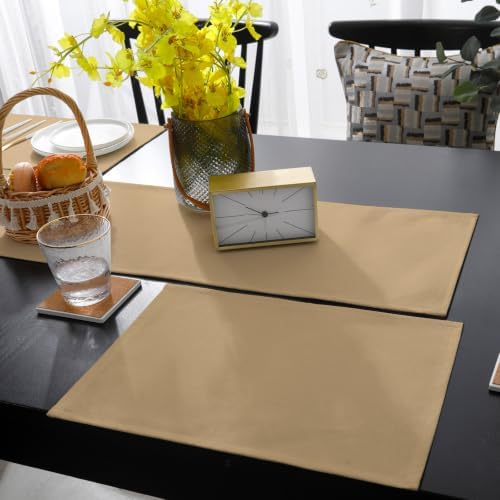 Beige Table Runner and Placemats Set of 6 Solid Color Beige Minimalist