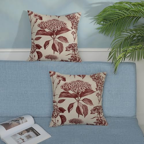 Burgundy Red Pillow Covers 18x18 Inch 2 Pcs Boho Vintage Floral Decor
