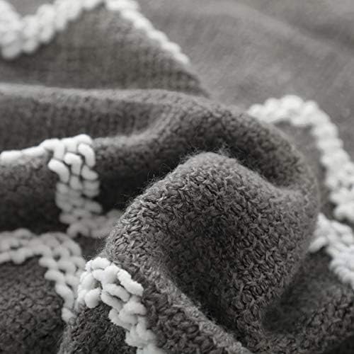 BOURINA Knitted Throw Blanket Boho Chenille Outdoor Blanket,Grey