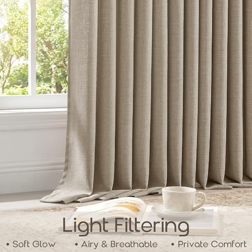 Pinch Pleat Linen Semi Sheer Window Curtains Taupe Greige 108 Inches