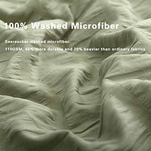 AveLom Sage Green Duvet Cover King Size, Textured Seersucker Duvet