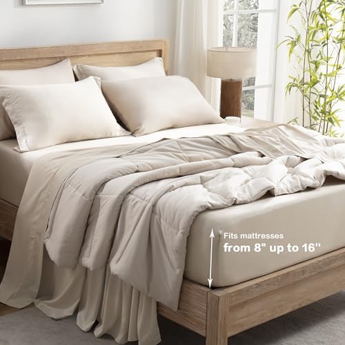 Andency King Sheets Set 100% Viscose Derived from Bamboo, Oatmeal