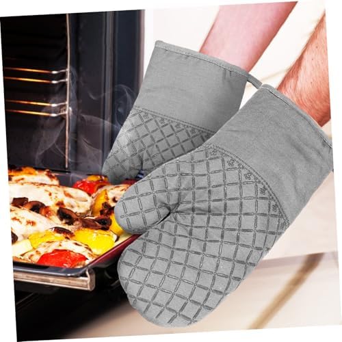 Oven Mitts Set for Baking, Cotton Silicone Heat Protective Gloves