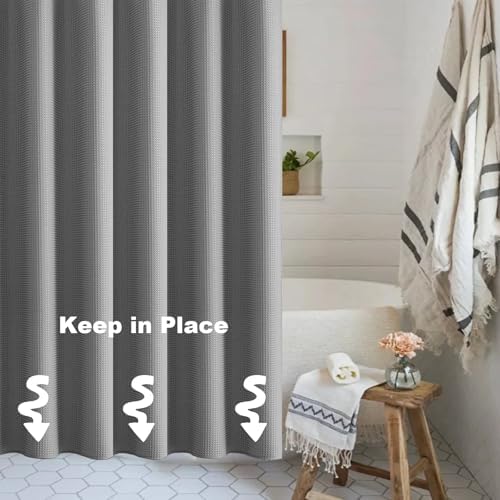 Gray Waffle Shower Curtain, Waterproof Shower Curtain Set for Hotel