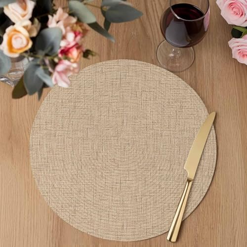 Minimalist Beige Round Braided Placemats Set of Set of 8 Heat