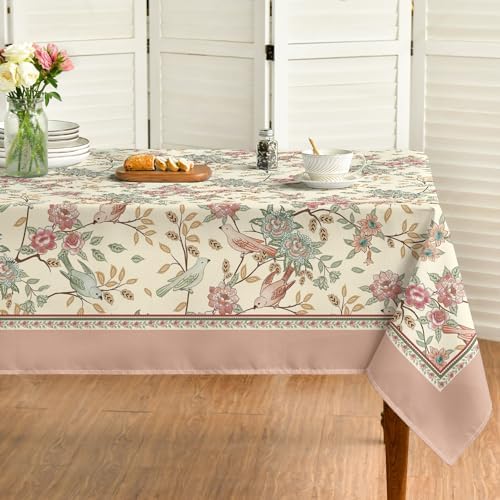 Horaldaily Floral Birds Square Tablecloth, 60x60 Inch