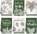 Preboun 6 Pcs Christmas Kitchen Towels Winter Hand Towels Pine Cones