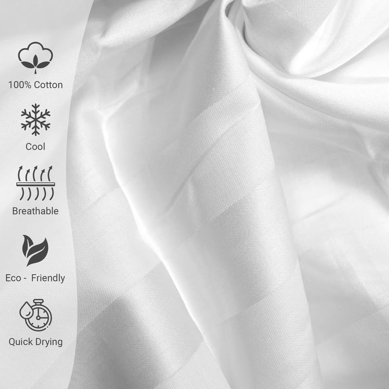 Pizuna Cotton Queen Duvet Cover Set 300 Thread Count Stripe White