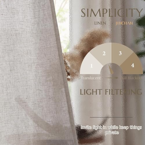 jinchan Linen Curtains for Living Room Bedroom Light Filtering Semi