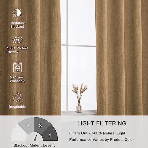 Linen Curtains 96 inch Length 2 Panels Burlap 52x96 Light Coffee