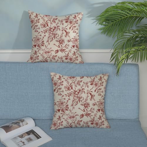 Red Vintage Floral Pillow Covers 18x18 Inch 2 Pcs Christmas Red Cream