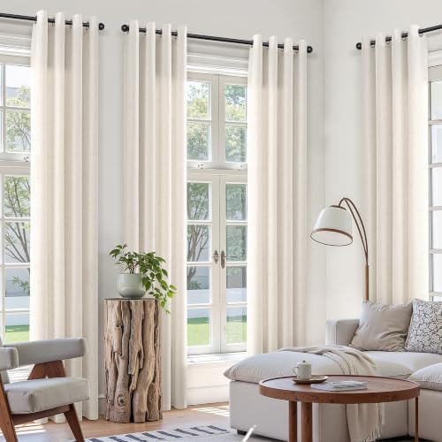 SMABU Extra Long Linen Grommet Curtains 120 Inch Long for Living Room